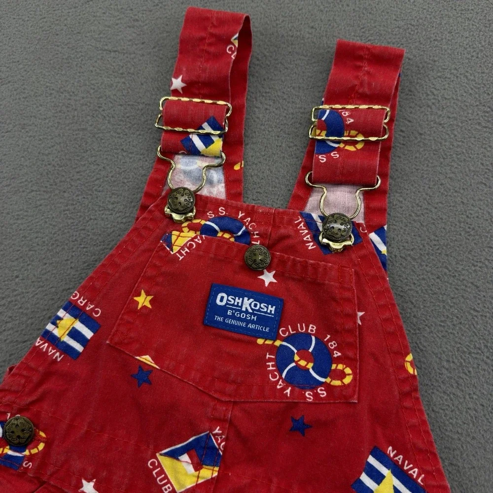 Vtg OshKosh Vestbak Shorts Overalls Shortalls SZ 2T Red Nautical Navy Yacht Club